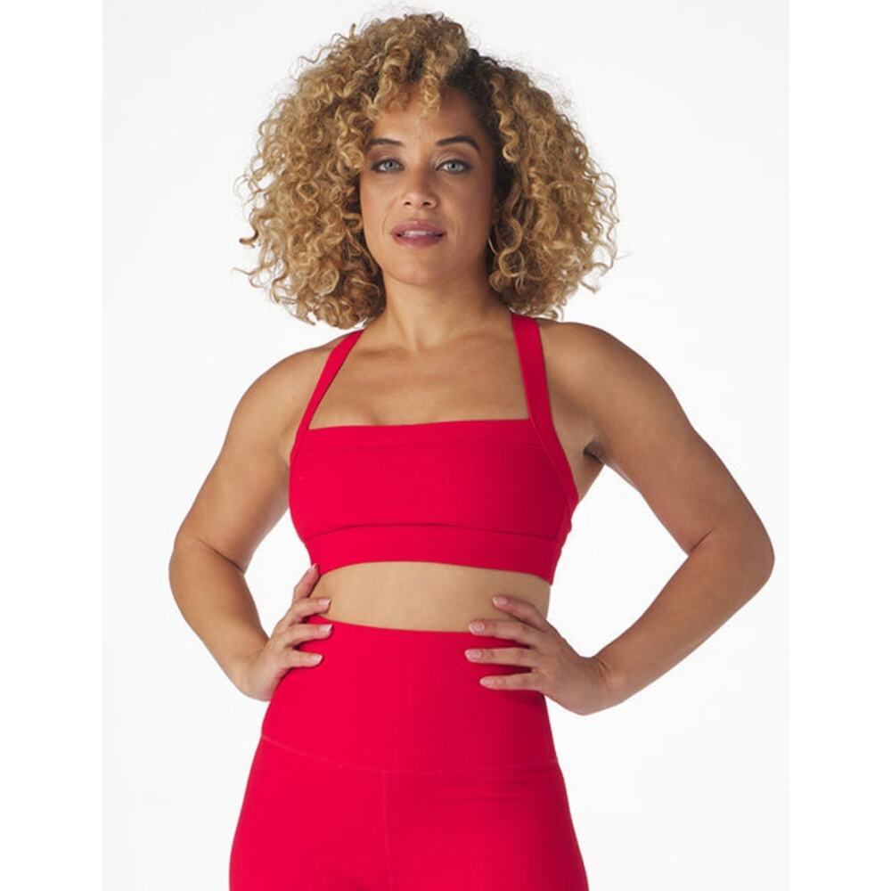 Glyder Directional Bra Ribbed Square Front Sports Bra Red